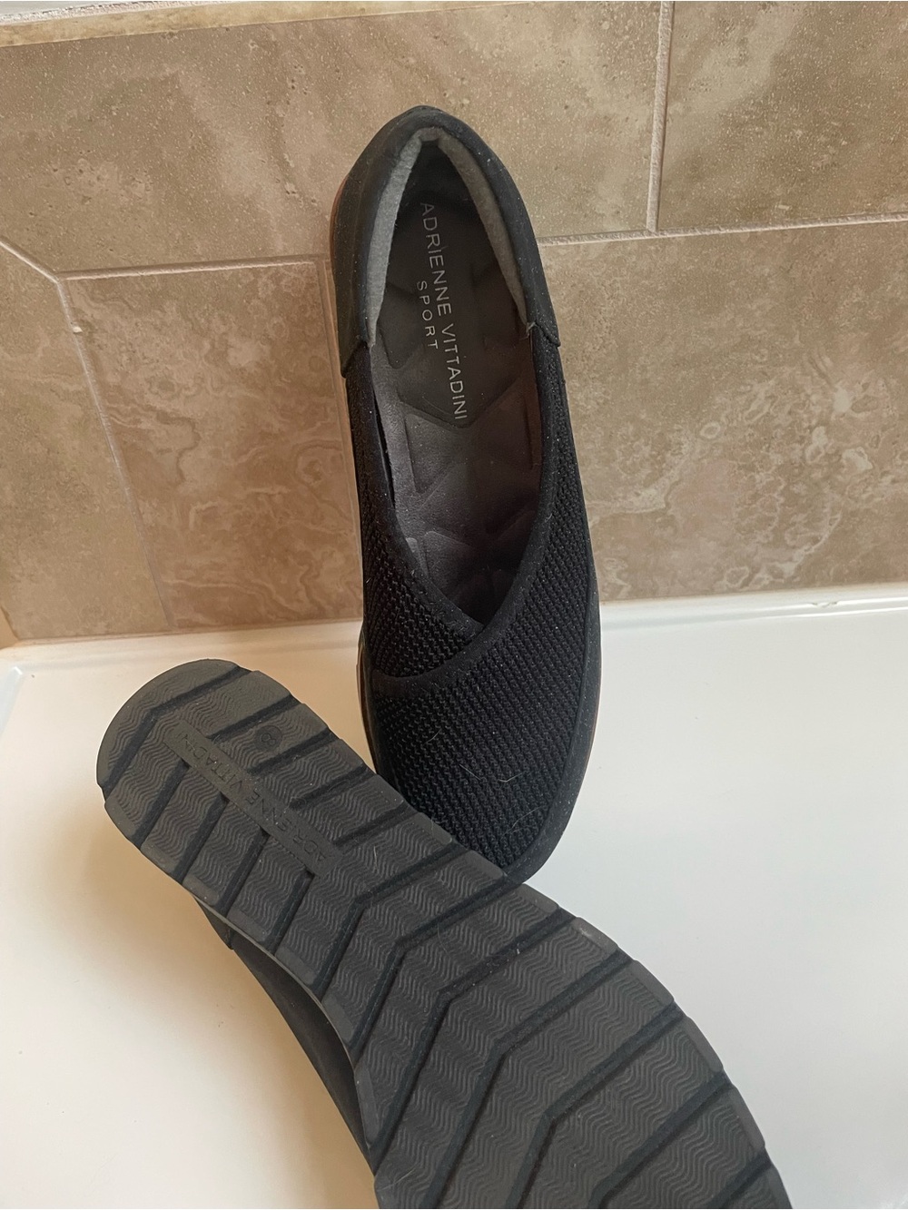 Adrienne Vittadini Black Knit Slip-On Sneakers